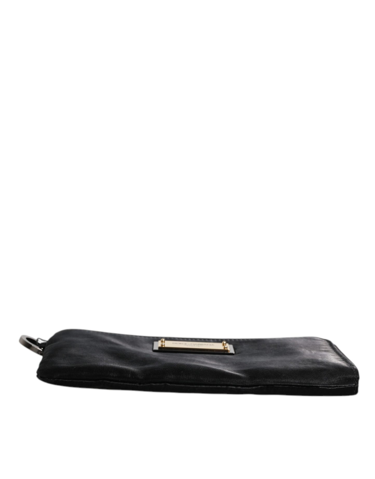 Dolce &amp; Gabbana Black Nylon Logo Plaque Keyring Pouch Clutch Bag
