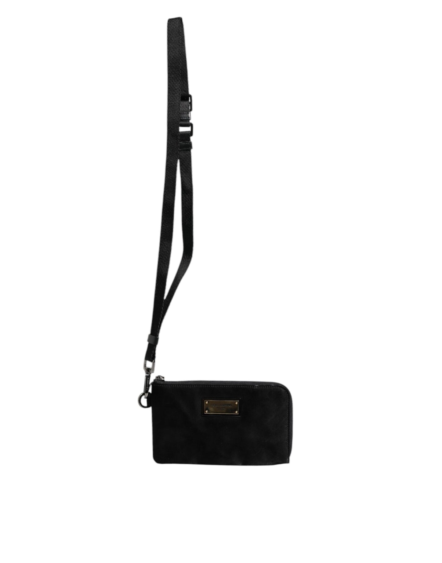Dolce &amp; Gabbana Black Nylon Logo Plaque Keyring Pouch Clutch Bag