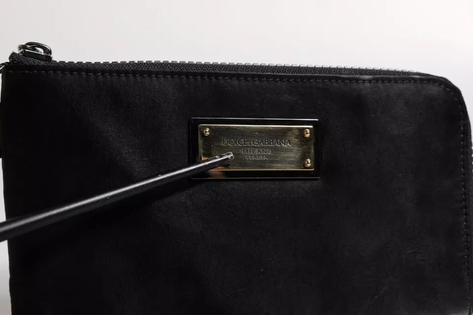 Dolce &amp; Gabbana Black Nylon Logo Plaque Keyring Pouch Clutch Bag