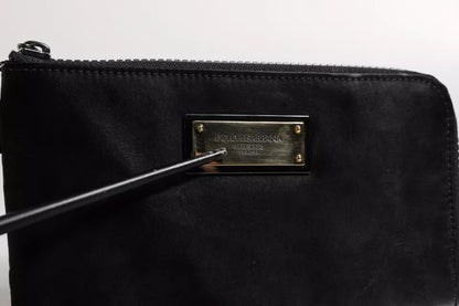 Dolce &amp; Gabbana Black Nylon Logo Plaque Keyring Pouch Clutch Bag