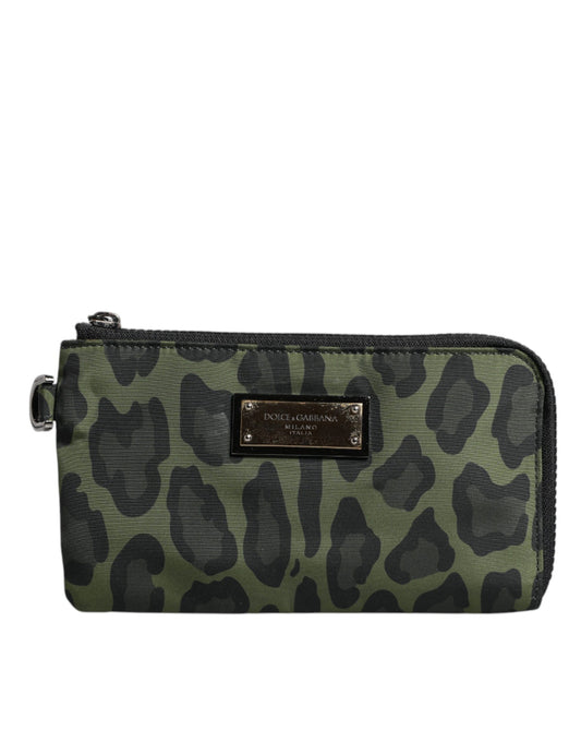 Dolce &amp; Gabbana Green Leopard Leather Logo Plaque Multifunctional Kit Bag