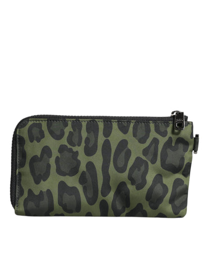 Dolce &amp; Gabbana Green Leopard Leather Logo Plaque Multifunctional Kit Bag