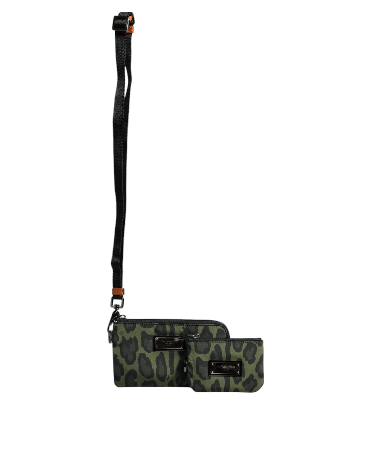 Dolce &amp; Gabbana Green Leopard Leather Logo Plaque Multifunctional Kit Bag