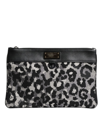Sac pochette pour homme Dolce &amp; Gabbana à logo jacquard léopard multicolore