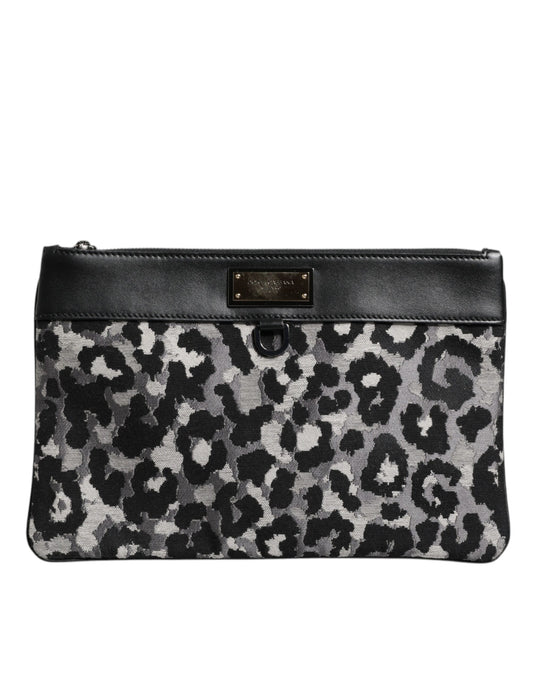 Sac pochette pour homme Dolce &amp; Gabbana à logo jacquard léopard multicolore