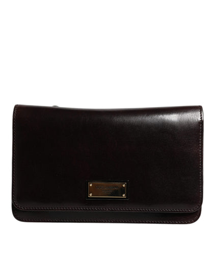 Mini sac bandoulière Dolce &amp; Gabbana en cuir marron avec plaque logo
