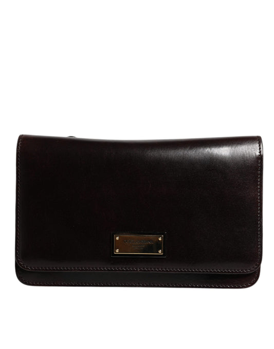Mini sac bandoulière Dolce &amp; Gabbana en cuir marron avec plaque logo
