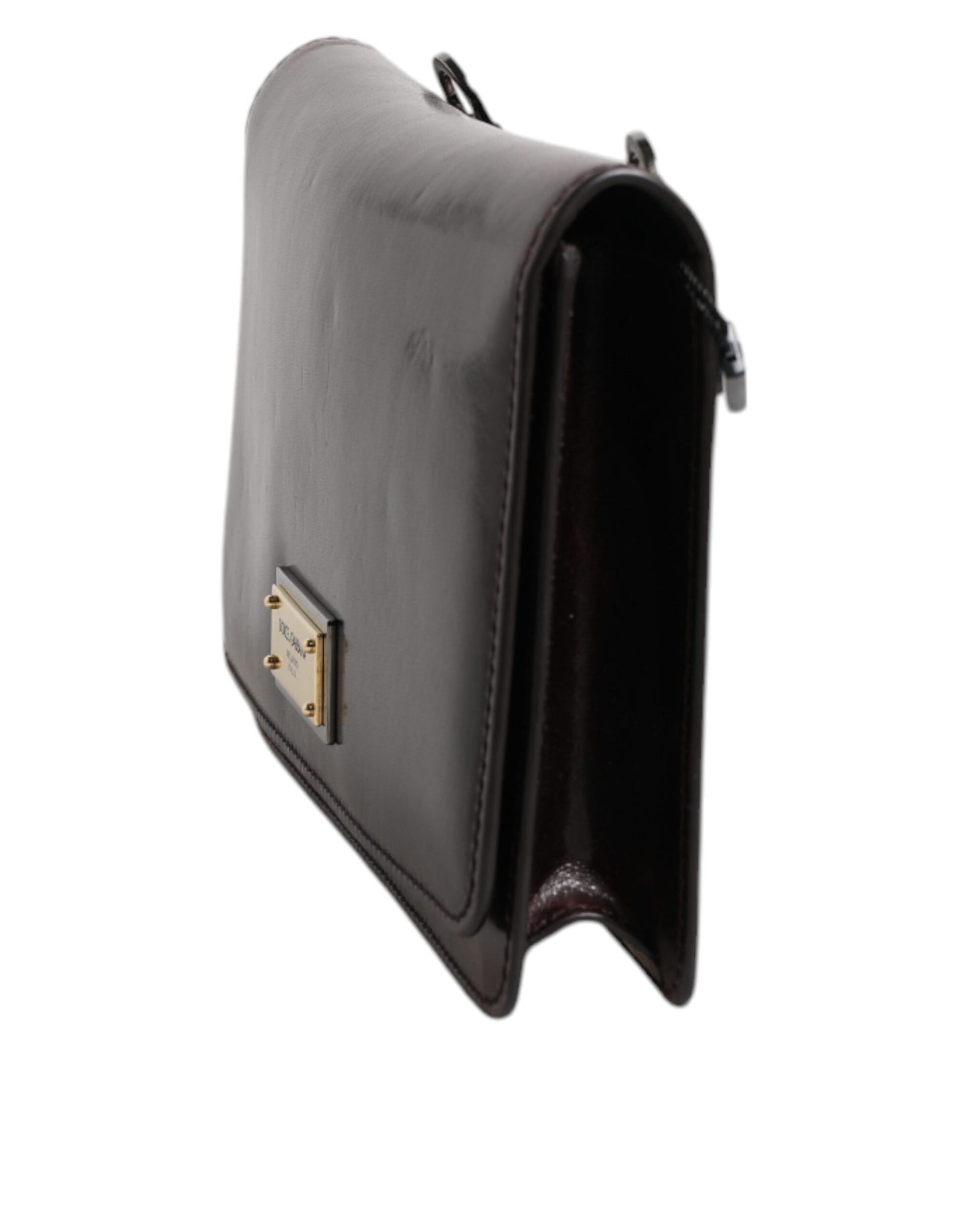 Mini sac bandoulière Dolce &amp; Gabbana en cuir marron avec plaque logo