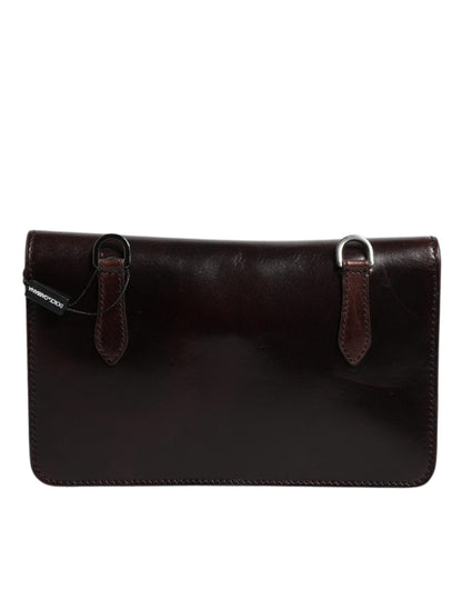 Mini sac bandoulière Dolce &amp; Gabbana en cuir marron avec plaque logo