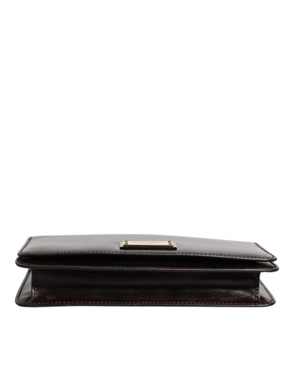 Mini sac bandoulière Dolce &amp; Gabbana en cuir marron avec plaque logo