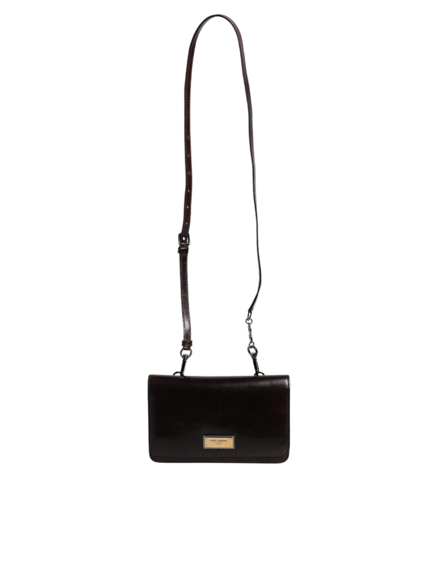 Mini sac bandoulière Dolce &amp; Gabbana en cuir marron avec plaque logo