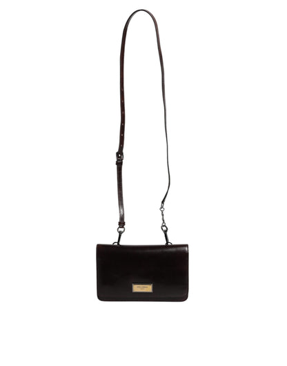 Mini sac bandoulière Dolce &amp; Gabbana en cuir marron avec plaque logo