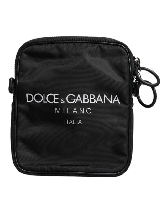 Sac bandoulière en néoprène noir Dolce &amp; Gabbana avec logo imprimé