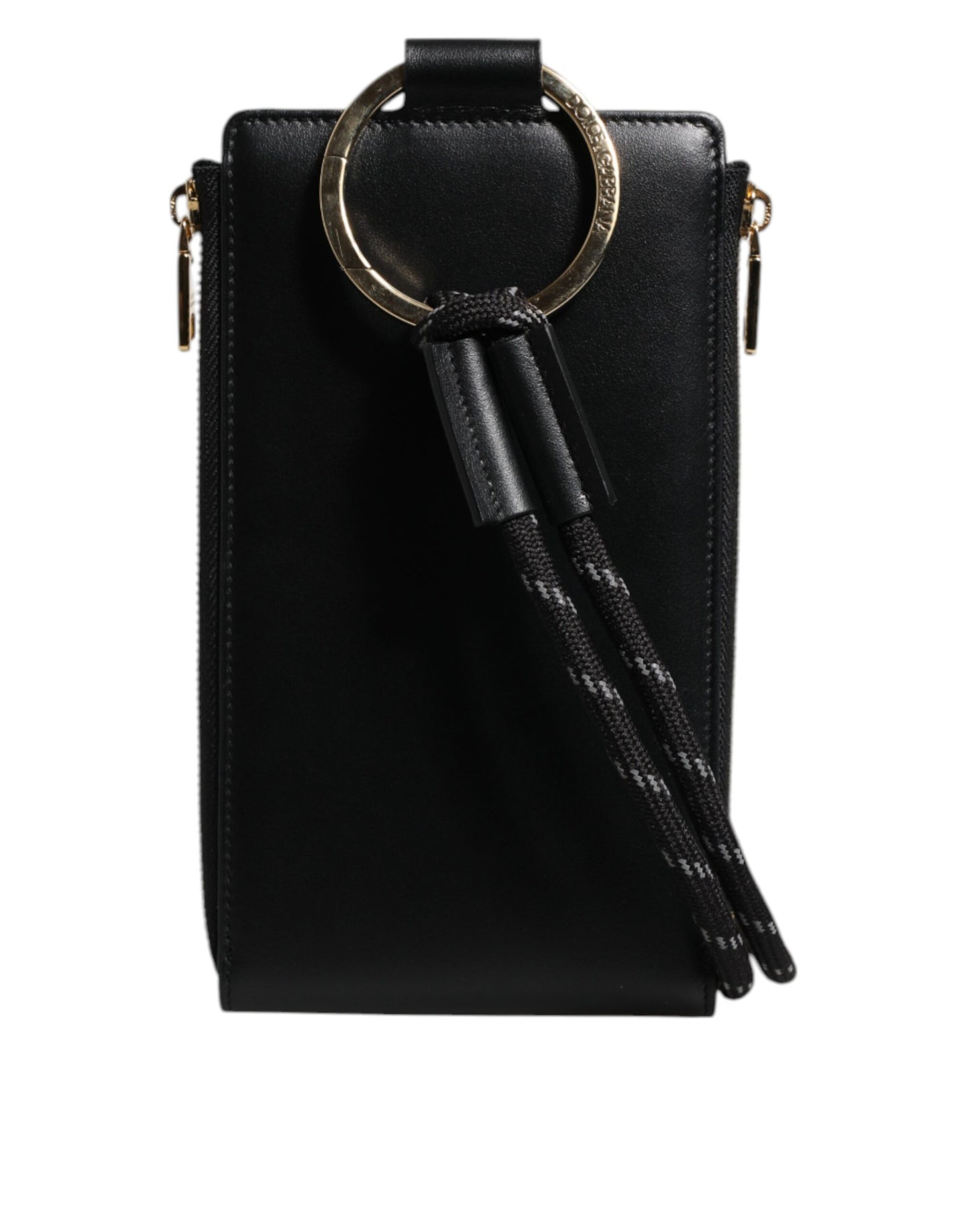 Portefeuille tour de cou en cuir noir Dolce &amp; Gabbana avec plaque logo et porte-cartes