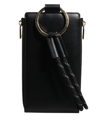 Portefeuille tour de cou en cuir noir Dolce &amp; Gabbana avec plaque logo et porte-cartes
