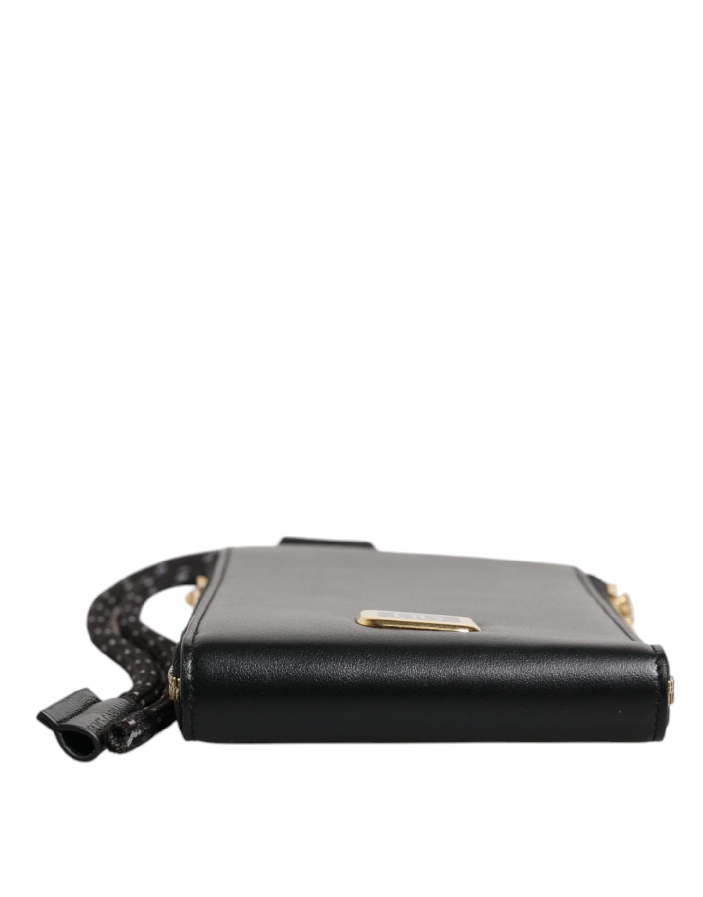 Portefeuille tour de cou en cuir noir Dolce &amp; Gabbana avec plaque logo et porte-cartes