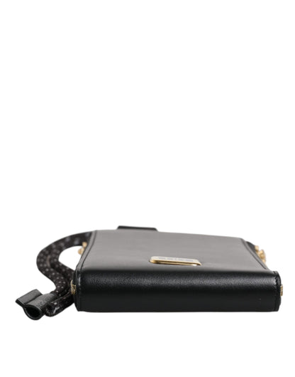 Portefeuille tour de cou en cuir noir Dolce &amp; Gabbana avec plaque logo et porte-cartes