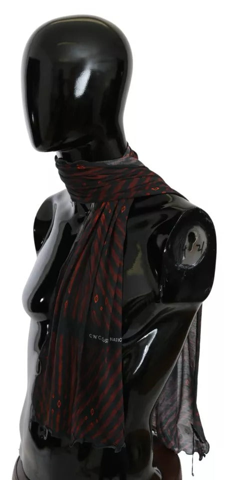 Costume National Black Red Viscose Foulard Branded Scarf by Costume National