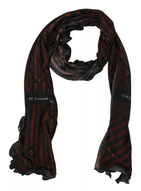 Costume National Black Red Viscose Foulard Branded Scarf by Costume National