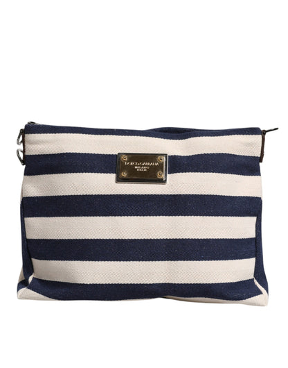 Sac fourre-tout Dolce &amp; Gabbana à rayures bleues et blanches avec plaque logo
