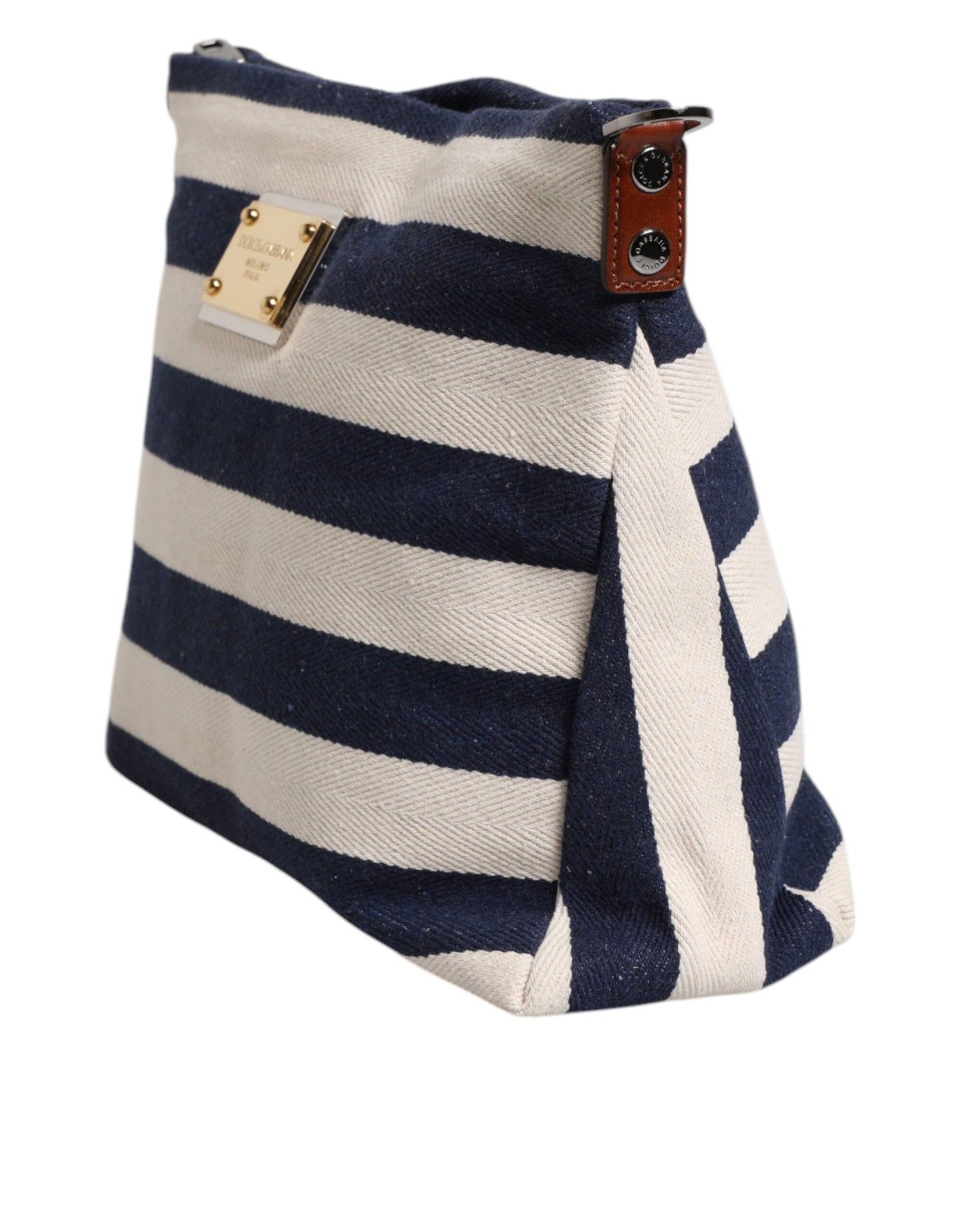 Sac fourre-tout Dolce &amp; Gabbana à rayures bleues et blanches avec plaque logo