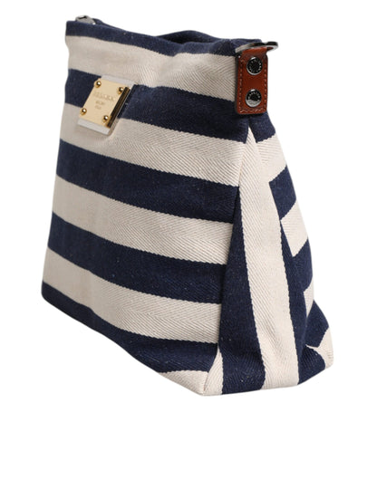 Sac fourre-tout Dolce &amp; Gabbana à rayures bleues et blanches avec plaque logo