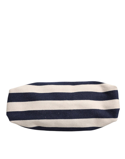 Sac fourre-tout Dolce &amp; Gabbana à rayures bleues et blanches avec plaque logo