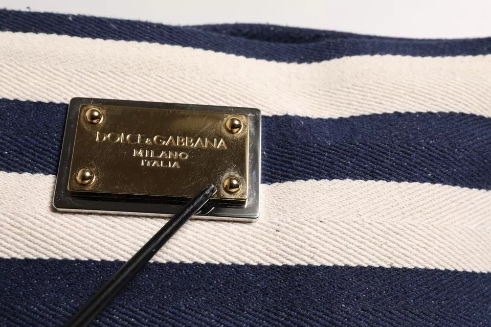 Sac fourre-tout Dolce &amp; Gabbana à rayures bleues et blanches avec plaque logo