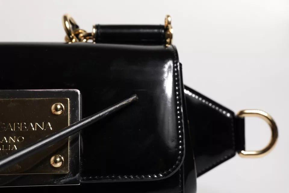 Dolce &amp; Gabbana Black Calfskin Leather DG Logo Shoulder Bag