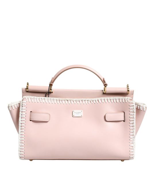 Sac bandoulière en cuir souple rose clair Dolce &amp; Gabbana avec plaque logo