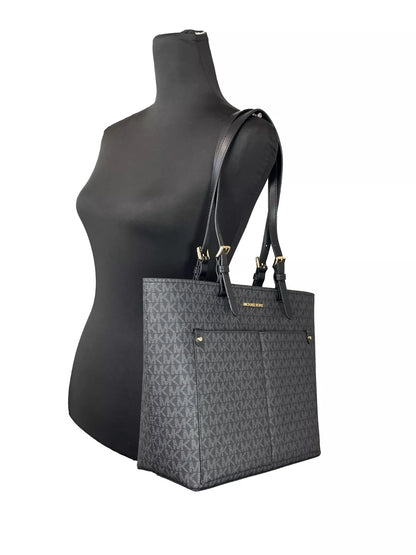 Sac fourre-tout Jet Set noir moyen à double poche Michael Kors