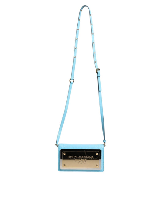 Sac bandoulière pour téléphone en cuir bleu Dolce &amp; Gabbana