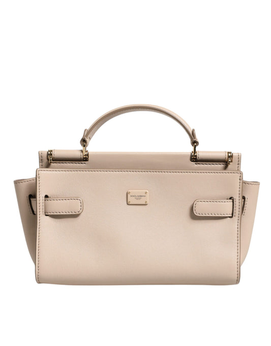 Dolce &amp; Gabbana Beige Logo Plaque Leather Top Handle Strap Crossbody Bag