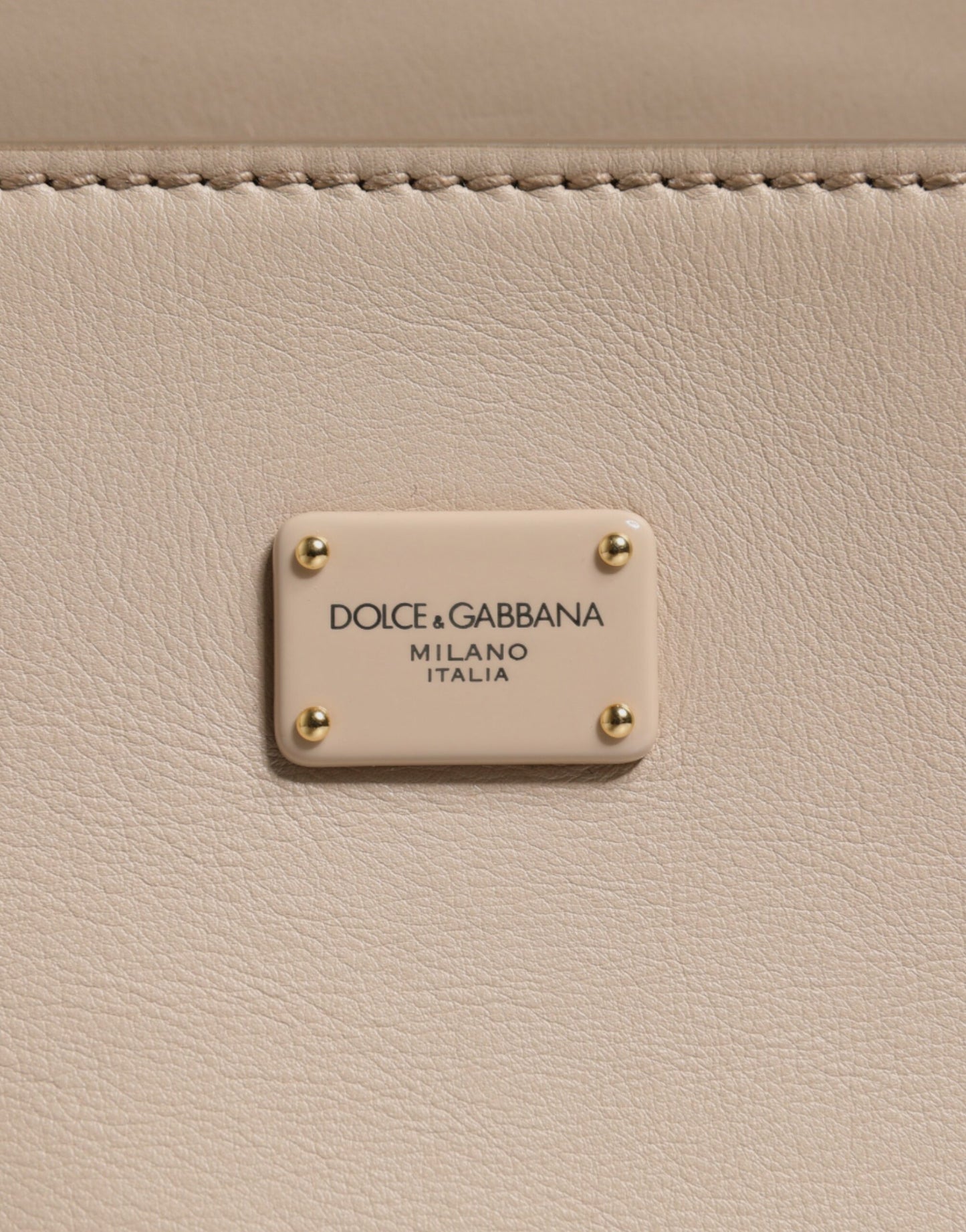 Dolce &amp; Gabbana Beige Logo Plaque Leather Top Handle Strap Crossbody Bag