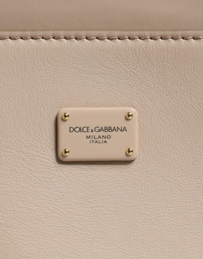 Dolce &amp; Gabbana Beige Logo Plaque Leather Top Handle Strap Crossbody Bag