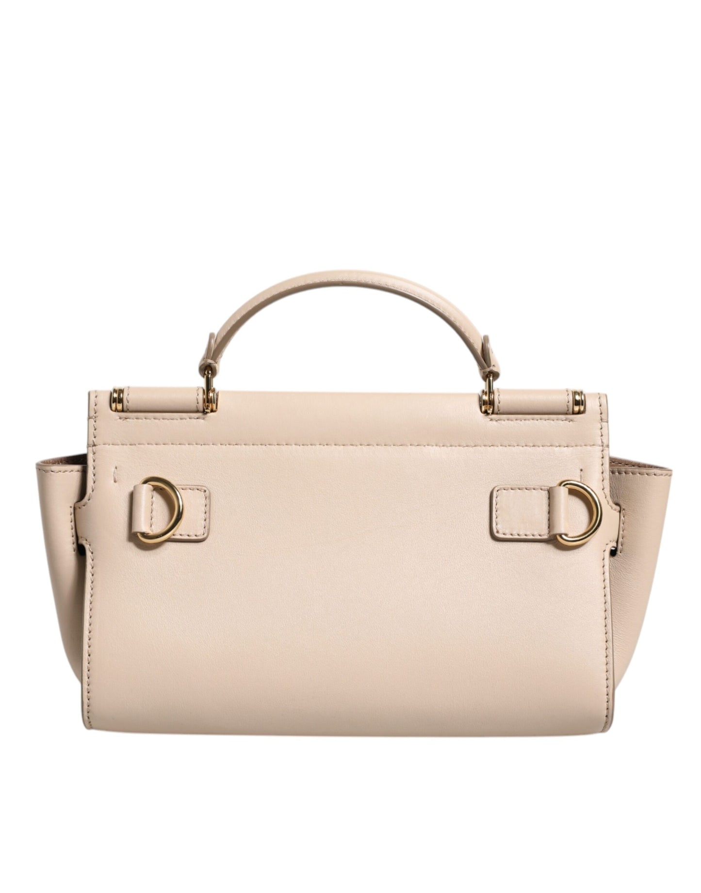 Dolce &amp; Gabbana Beige Logo Plaque Leather Top Handle Strap Crossbody Bag