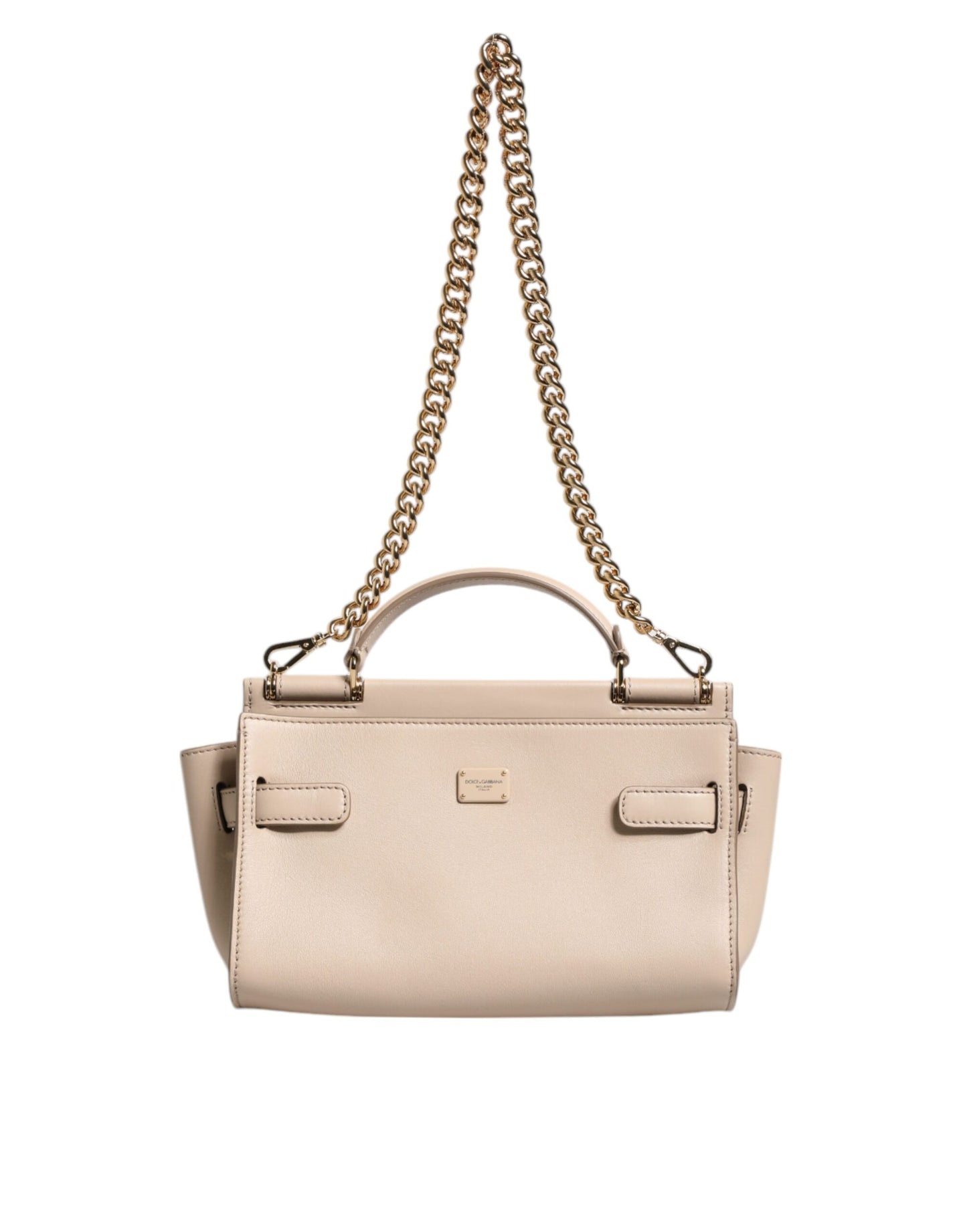 Dolce &amp; Gabbana Beige Logo Plaque Leather Top Handle Strap Crossbody Bag