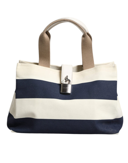 Sac fourre-tout à poignée supérieure en toile rayée blanc bleu marine Dolce &amp; Gabbana