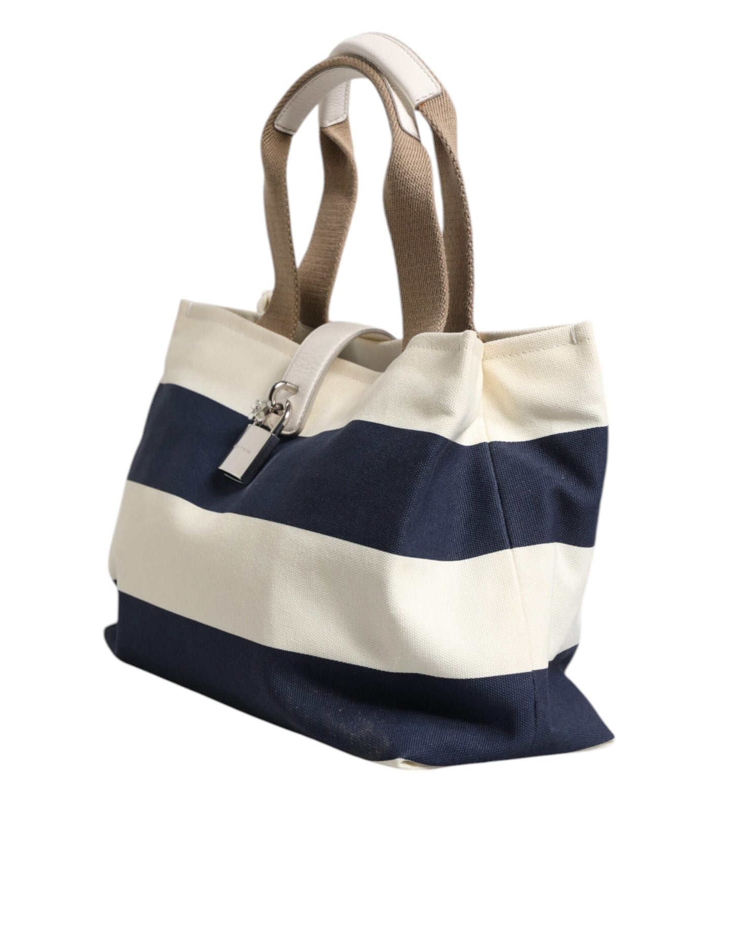 Sac fourre-tout à poignée supérieure en toile rayée blanc bleu marine Dolce &amp; Gabbana