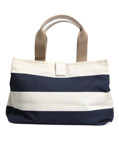 Sac fourre-tout à poignée supérieure en toile rayée blanc bleu marine Dolce &amp; Gabbana