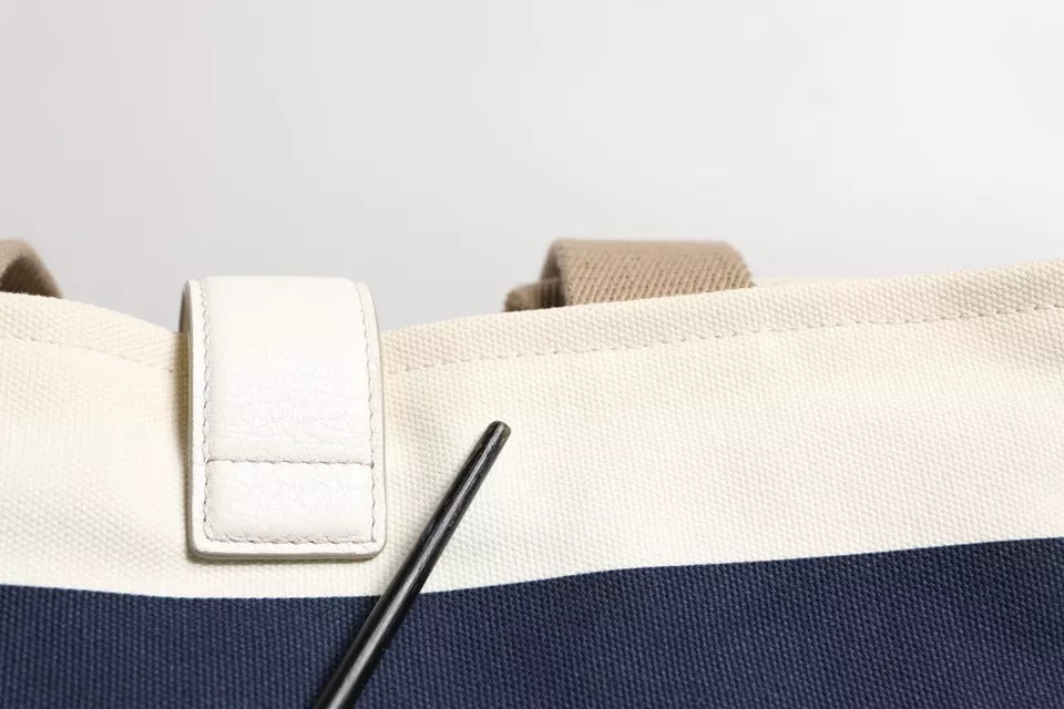 Sac fourre-tout à poignée supérieure en toile rayée blanc bleu marine Dolce &amp; Gabbana