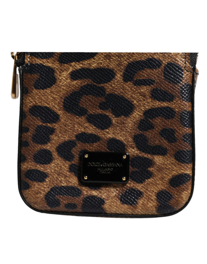 Portefeuille zippé en cuir Dauphine marron imprimé léopard Dolce &amp; Gabbana