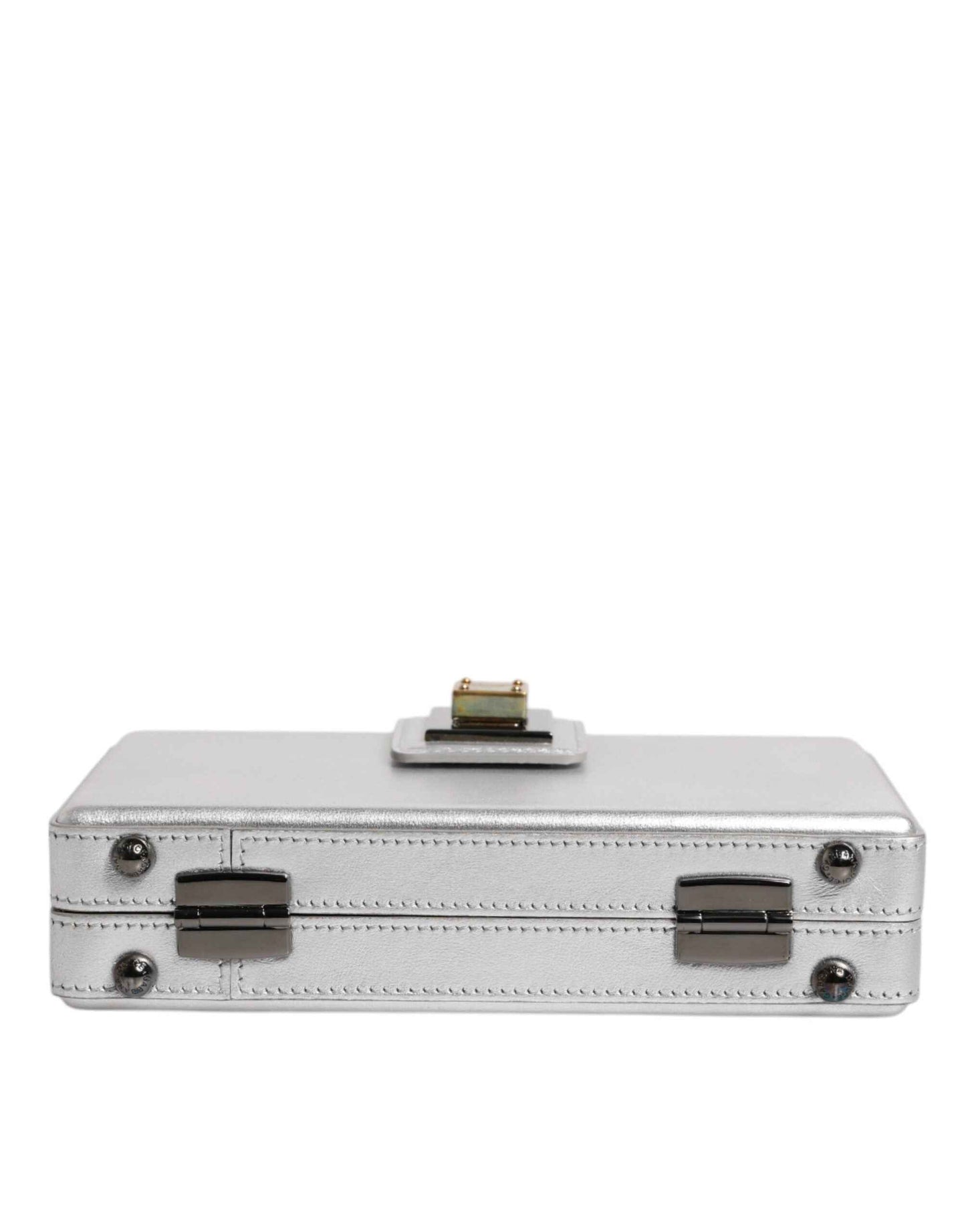 Dolce & Gabbana Metallic Silver DG BOX Leather Shoulder Strap Bag