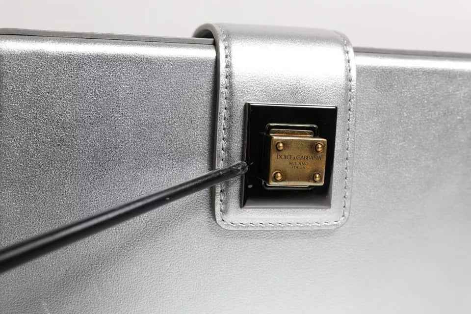 Dolce & Gabbana Metallic Silver DG BOX Leather Shoulder Strap Bag