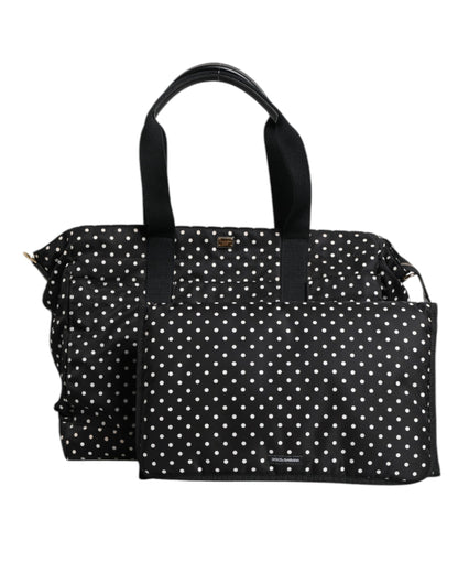 Sac à langer fourre-tout en nylon noir à pois Dolce &amp; Gabbana