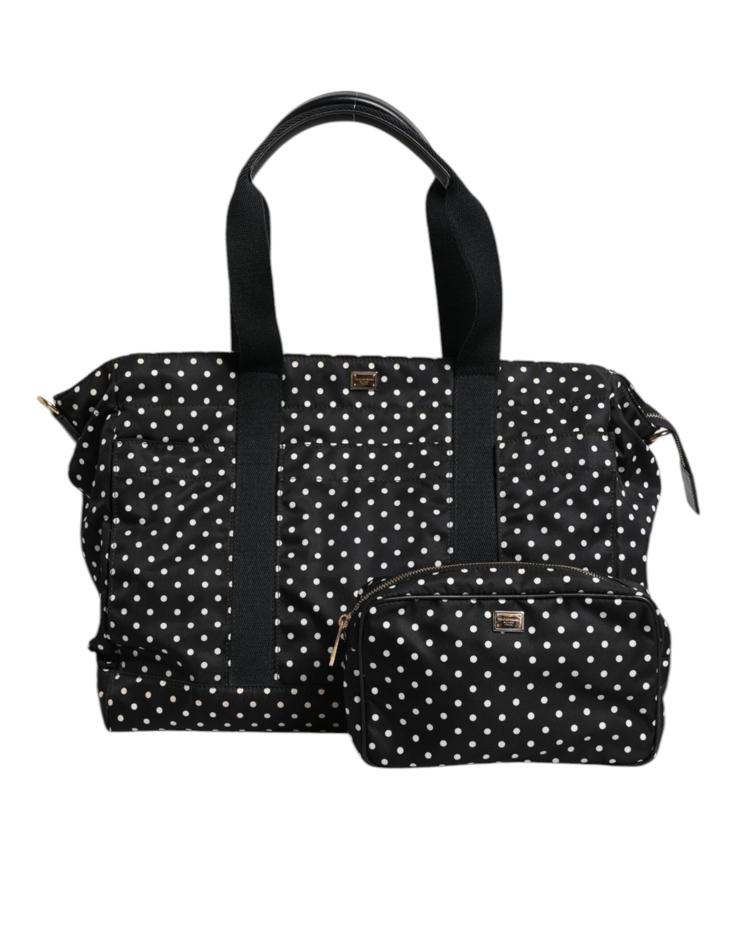 Sac à langer fourre-tout en nylon noir à pois Dolce &amp; Gabbana