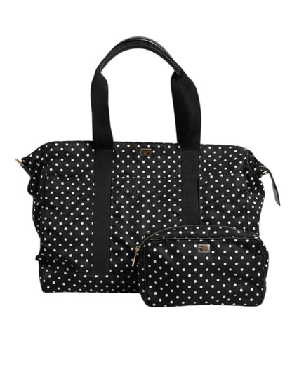 Sac à langer fourre-tout en nylon noir à pois Dolce &amp; Gabbana