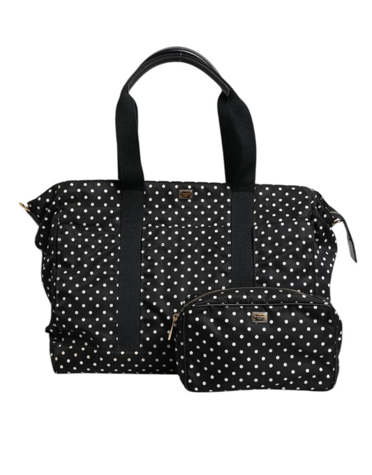 Sac à langer fourre-tout en nylon noir à pois Dolce &amp; Gabbana