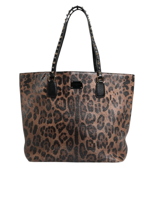 Sac cabas à bandoulière Dolce &amp; Gabbana en cuir de veau marron et noir à imprimé léopard
