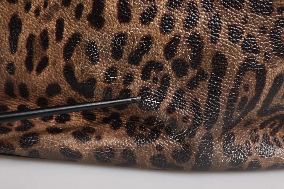 Sac cabas à bandoulière Dolce &amp; Gabbana en cuir de veau marron et noir à imprimé léopard